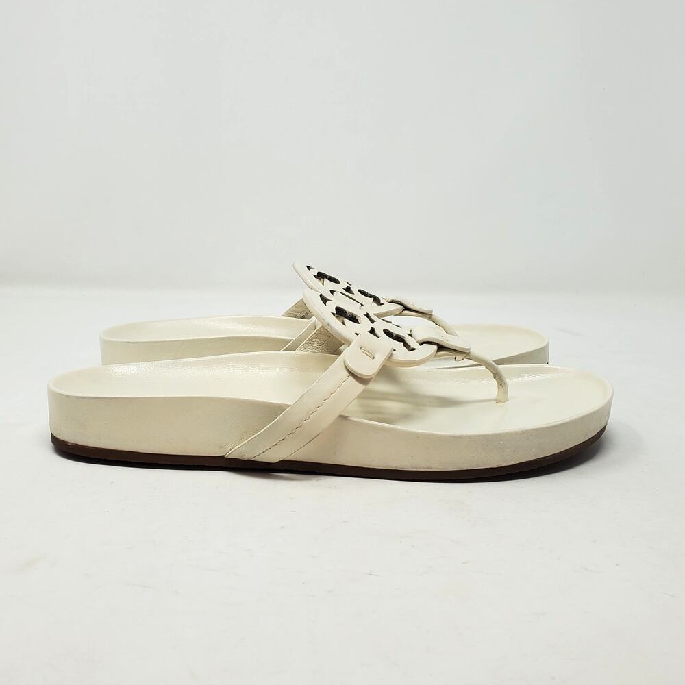 Tory Burch Miller Cloud Leather Thong Sandal Calf Leather New Ivory 81032 Size 8 - Picture 3 of 9